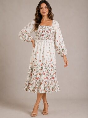 New Women's DRAPER JAMES RSVP™ Smocked Long Sleeve Midi Dress Sz XL